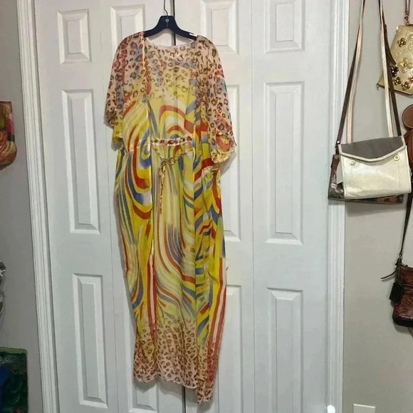 Colorful animal print cardigan beach swim cover up top - Picture 1 of 10